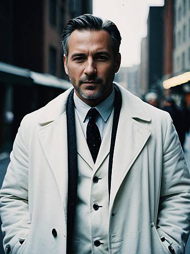 Man in White Coat Cinematic Realism Professional Editorial Shot