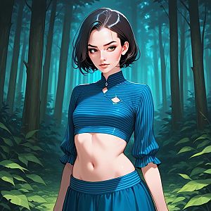 Confident Young Woman in Misty Forest