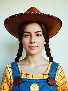 Woman in Woody Costume from Toy Story Cosplay Portrait