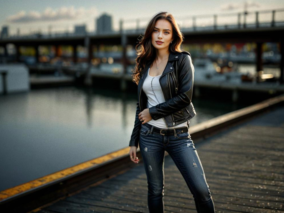 Confident Woman on Waterfront Boardwalk