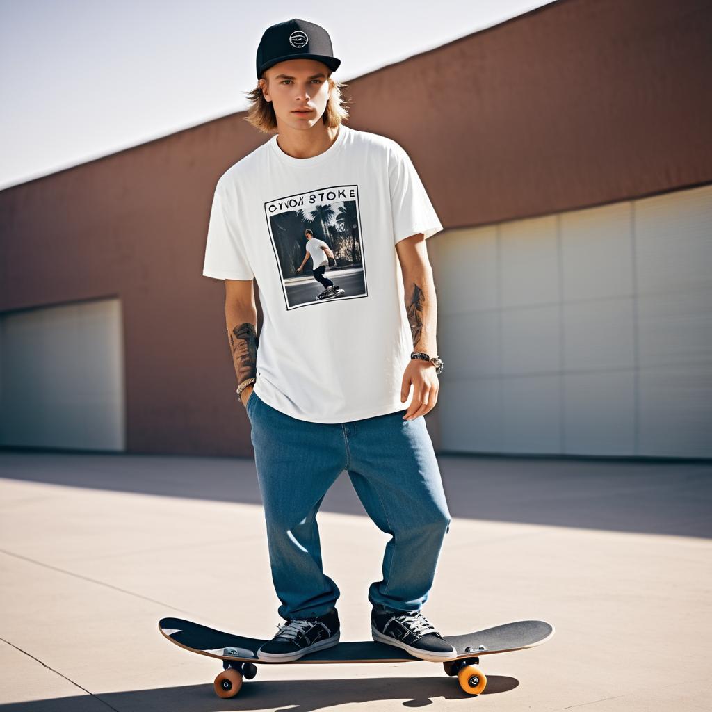 Young man on skateboard in urban style