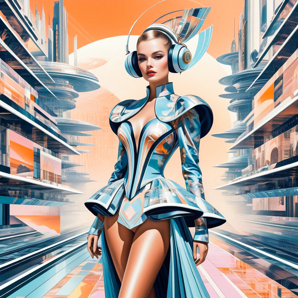 Futuristic Woman in Sculptural Outfit