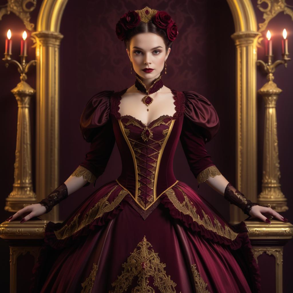 Elegant Vampire Costume in Burgundy and Gold