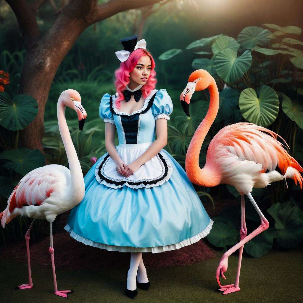 Alice in Wonderland with Flamingos