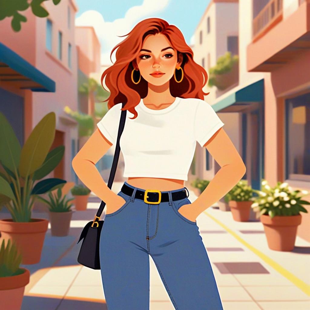 Confident Young Woman in Casual Gen Z Street Style Outfit Illustration