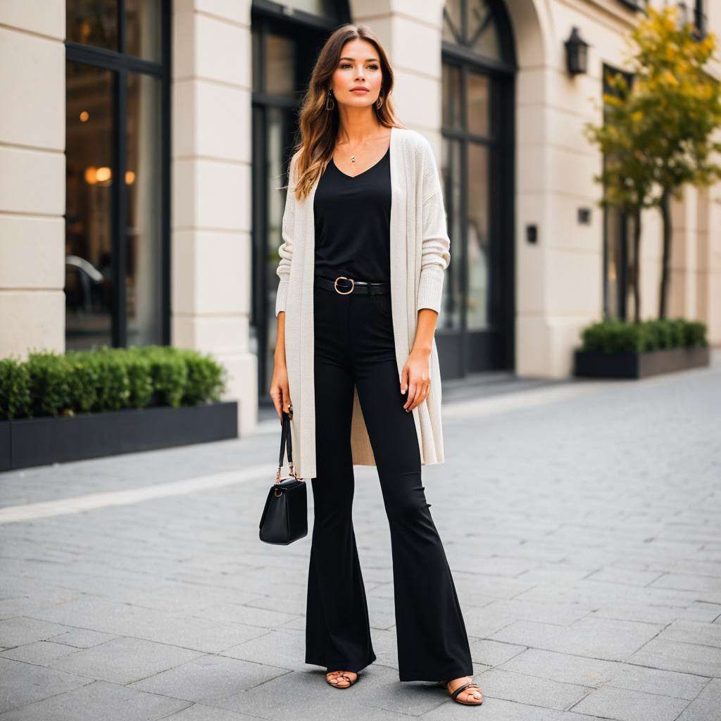 Stylish woman in chic outfit on city street