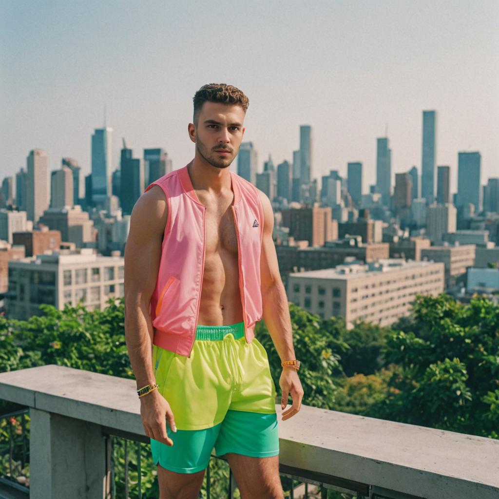 Stylish Man Posing with City Skyline