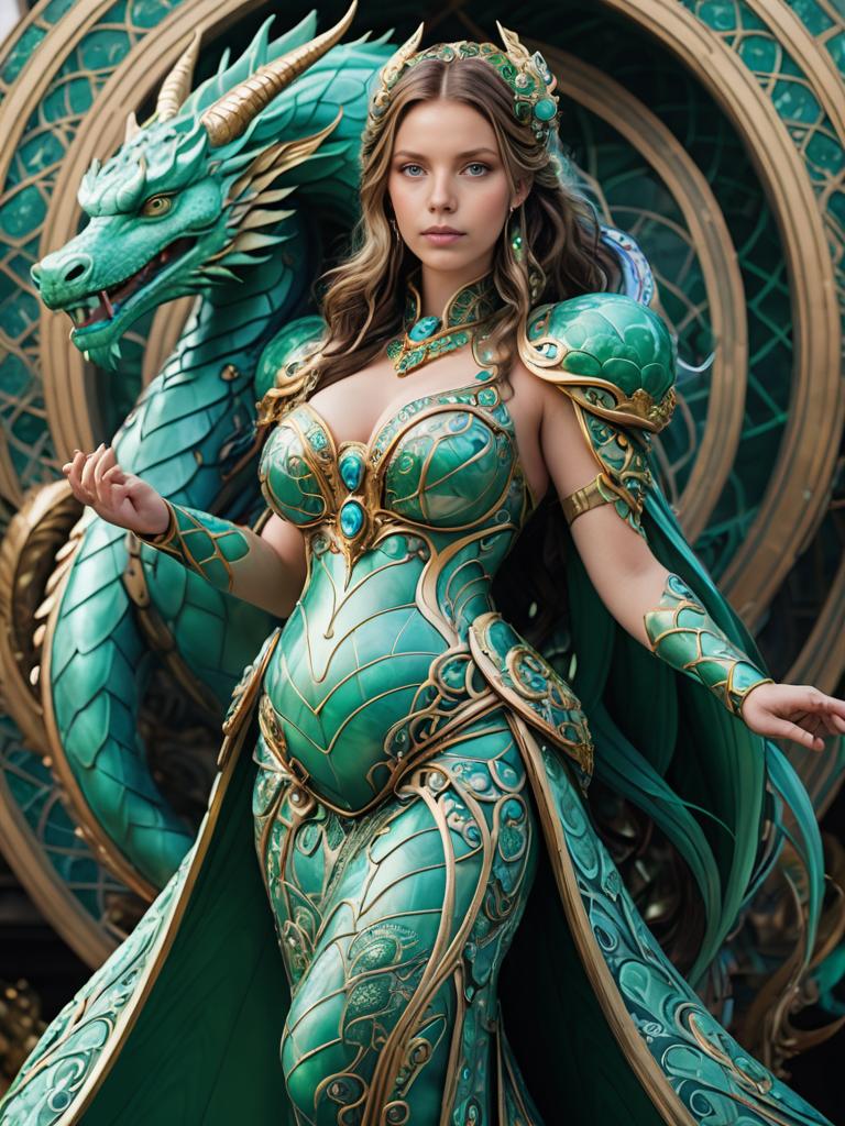 Regal Woman in Galactic Armor with Dragon