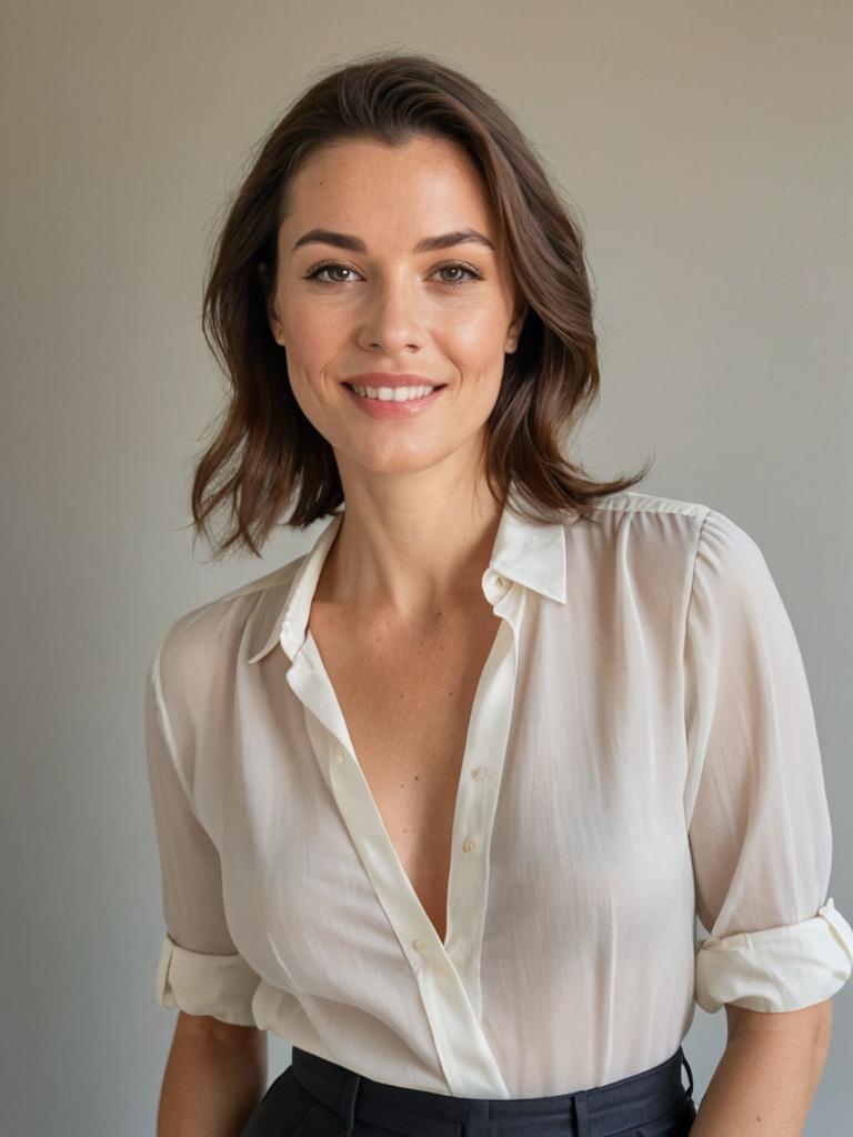 Confident Woman in White Blouse