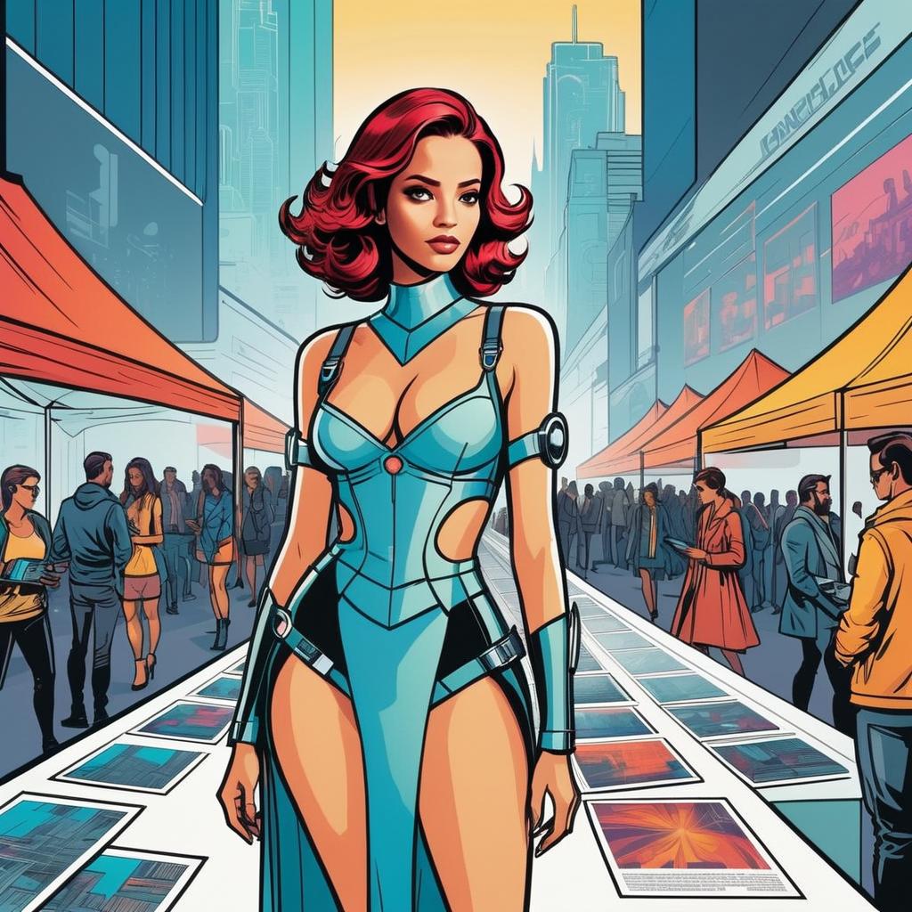 Confident Woman in Futuristic Outfit at Urban Market Confident Woman in Futuristic Outfit at Urban Market