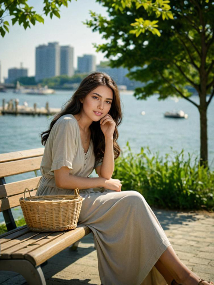 Woman in Summer Dress by Waterfront