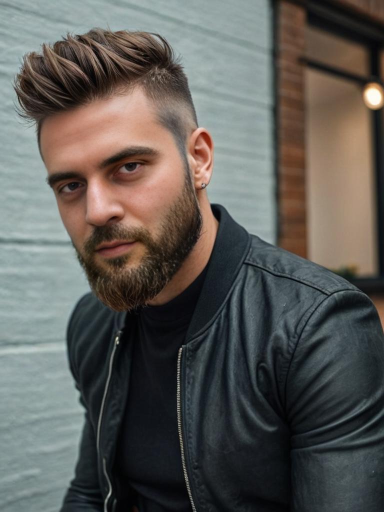 Stylish Man with Fade Hairstyle in Urban Setting