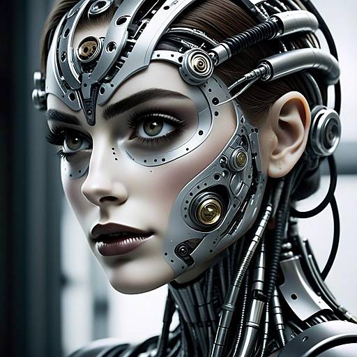 Futuristic Cybernetic Woman with Mechanical Enhancements Close-Up