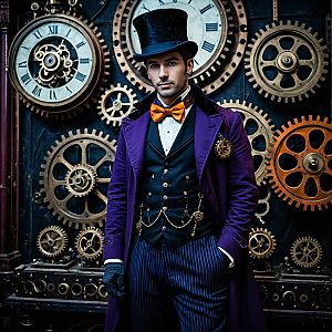 Steampunk Man in Vintage Mechanical Clockwork Setting