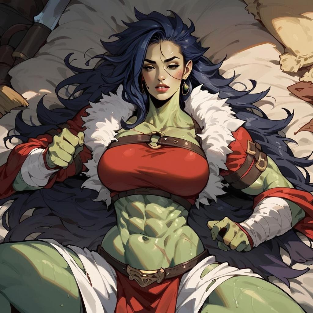 Strong Green-Skinned Warrior Woman Digital Artwork Illustration