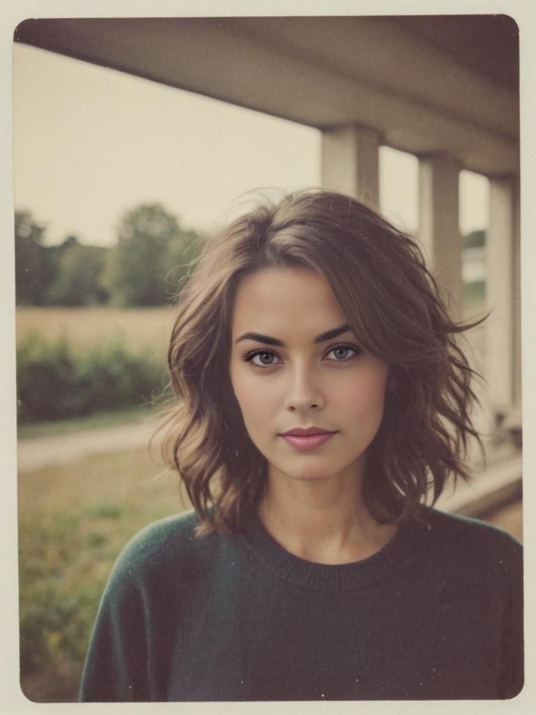 Young Woman in Polaroid Frame