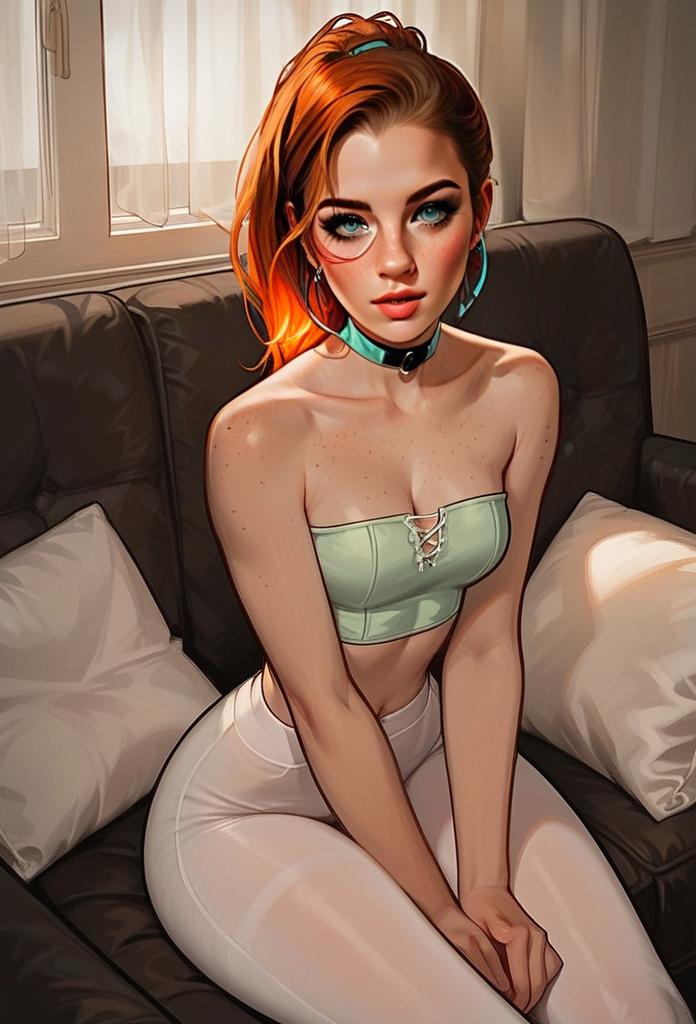 Young Woman with Red Hair on Sofa