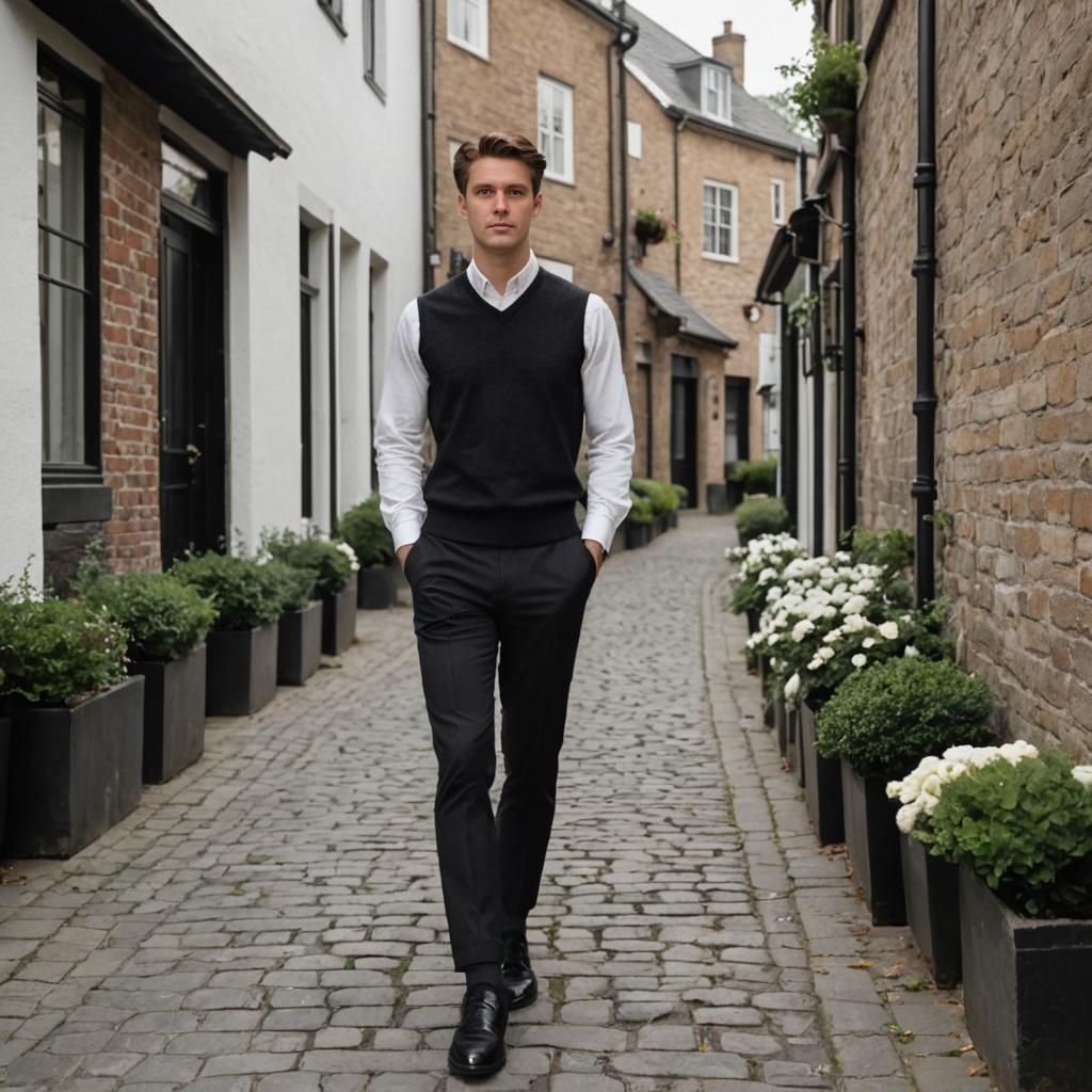 Stylish Man in Cobblestone Alley