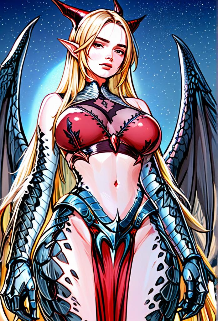 Fantasy Female Demon Warrior with Wings and Gothic Armor Illustration