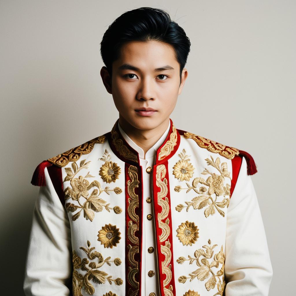 Young Man in Embroidered Military Jacket