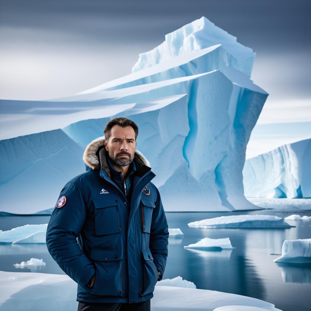 Man in Parka Against Icy Landscape