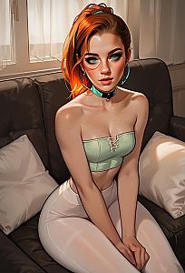 Young Woman with Red Hair on Sofa