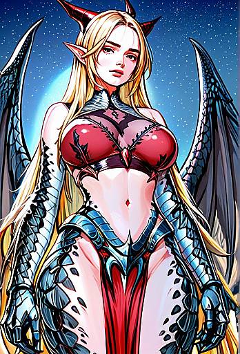 Fantasy Female Demon Warrior with Wings and Gothic Armor Illustration