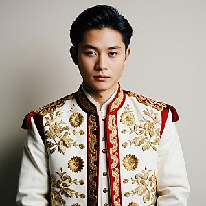 Young Man in Embroidered Military Jacket