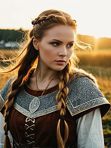 Woman in Viking Costume Outdoor Portrait at Golden Hour