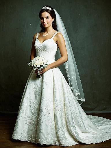 Elegant Woman in Full Body Wedding Dress Bridal Portrait