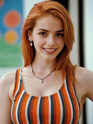 Portrait of Smiling Young Woman in Striped Tank Top