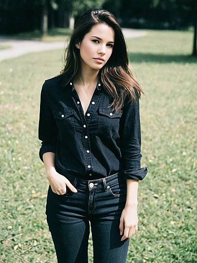 Woman in Black Jeans with Shirt Outfit Photorealistic Outdoor Portrait