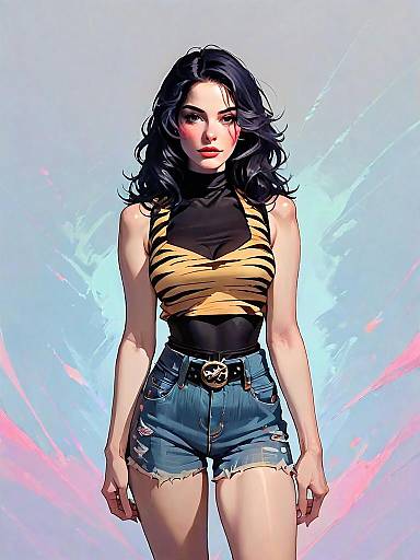 Realistic Comic Style Woman Full Body Illustration in Casual Outfit