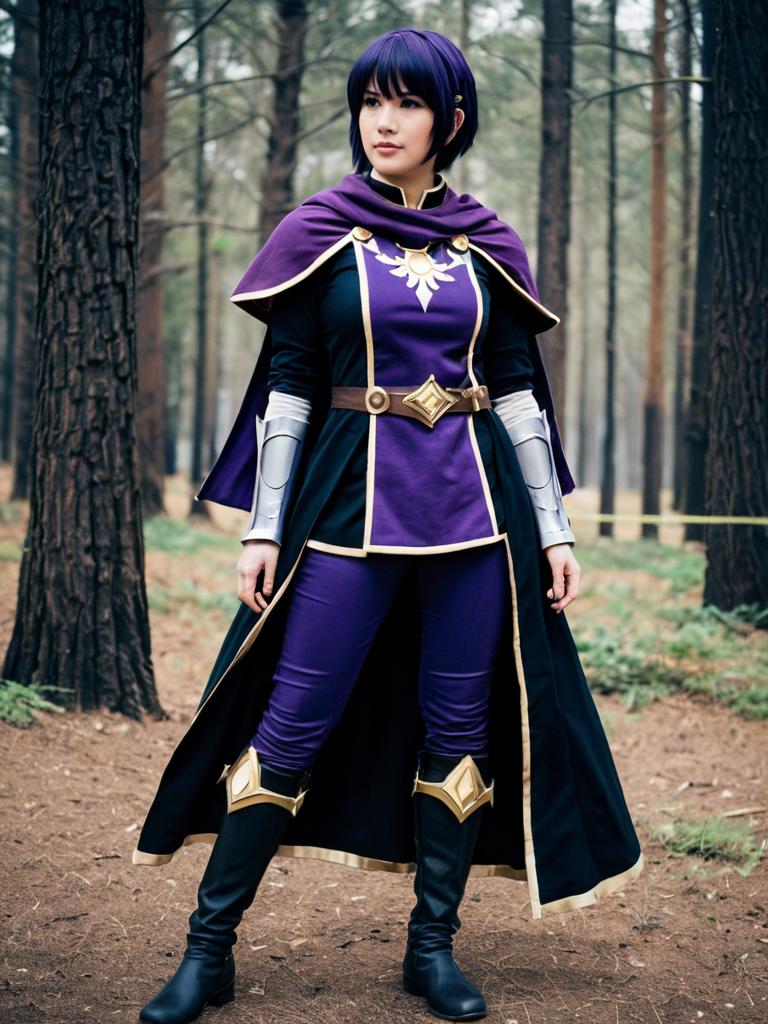 Morgan Fire Emblem Cosplay Woman in Purple Costume Forest