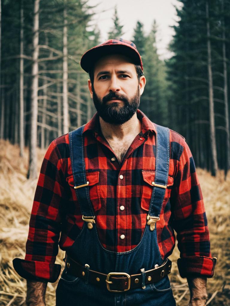 Man in Lumberjack Costume Waist Up Editorial Portrait