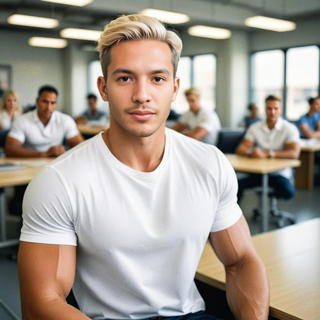 Confident Young Man in Modern Classroom