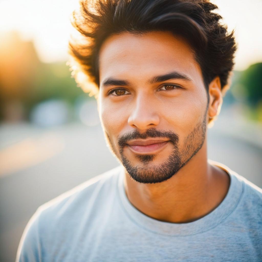 Close-up portrait of a young man in natural sunlight