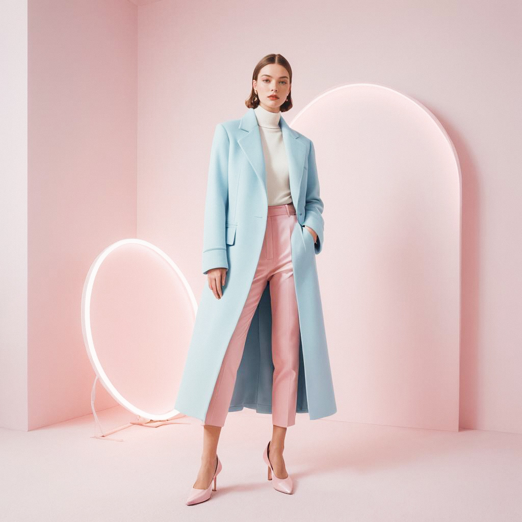 Stylish Woman in Pastel Setting