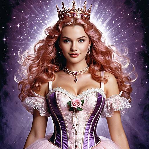Fantasy Woman with Crown and Elegant Purple Pink Corset Dress