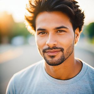 Close-up portrait of a young man in natural sunlight