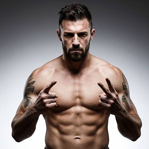 Muscular Tattooed Man Shirtless Fitness Portrait vllm2604260126mvt3