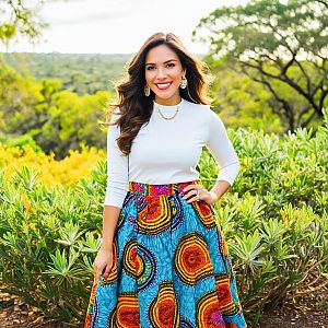 Confident Woman in Vibrant Outdoor Setting