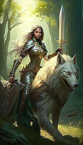 Fierce Woman Warrior in Mystical Forest