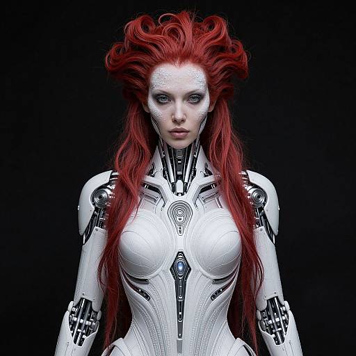 Futuristic Red-Haired Woman with Cybernetic Exoskeleton