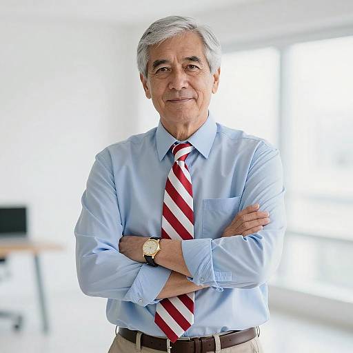 Confident Senior Man in Business Attire with Striped Tie in Office