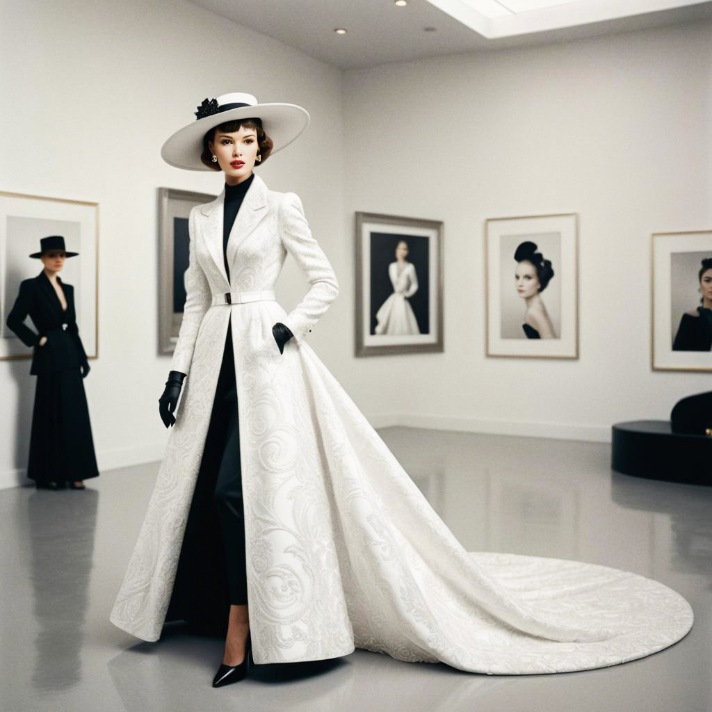 Fashion Model in Luxurious White Gown