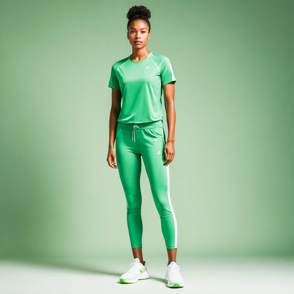 Woman in Green Athletic Wear Against Green Backdrop