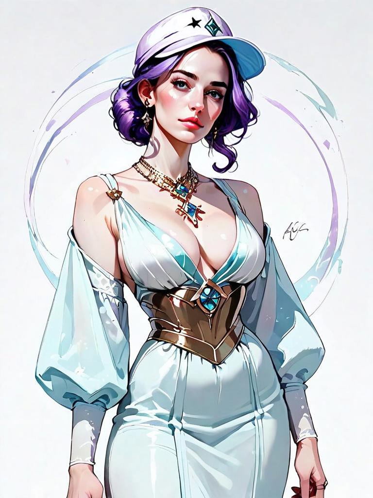 Elegant Woman in Fantasy-Inspired Deep V Backless Dress Digital Illustration