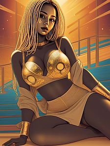 Futuristic Woman in Golden Outfit