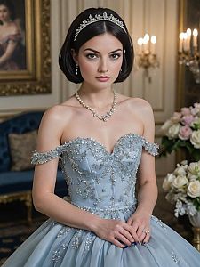 Elegant Young Woman in Blue Ball Gown